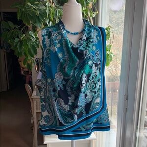 New York & Co Blue Paisley Blouse Sz L